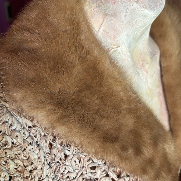 Vintage 40s 50s Pam Stewart ribbon knit crop coat chocolate brown mink collar - Picture 8 of 17